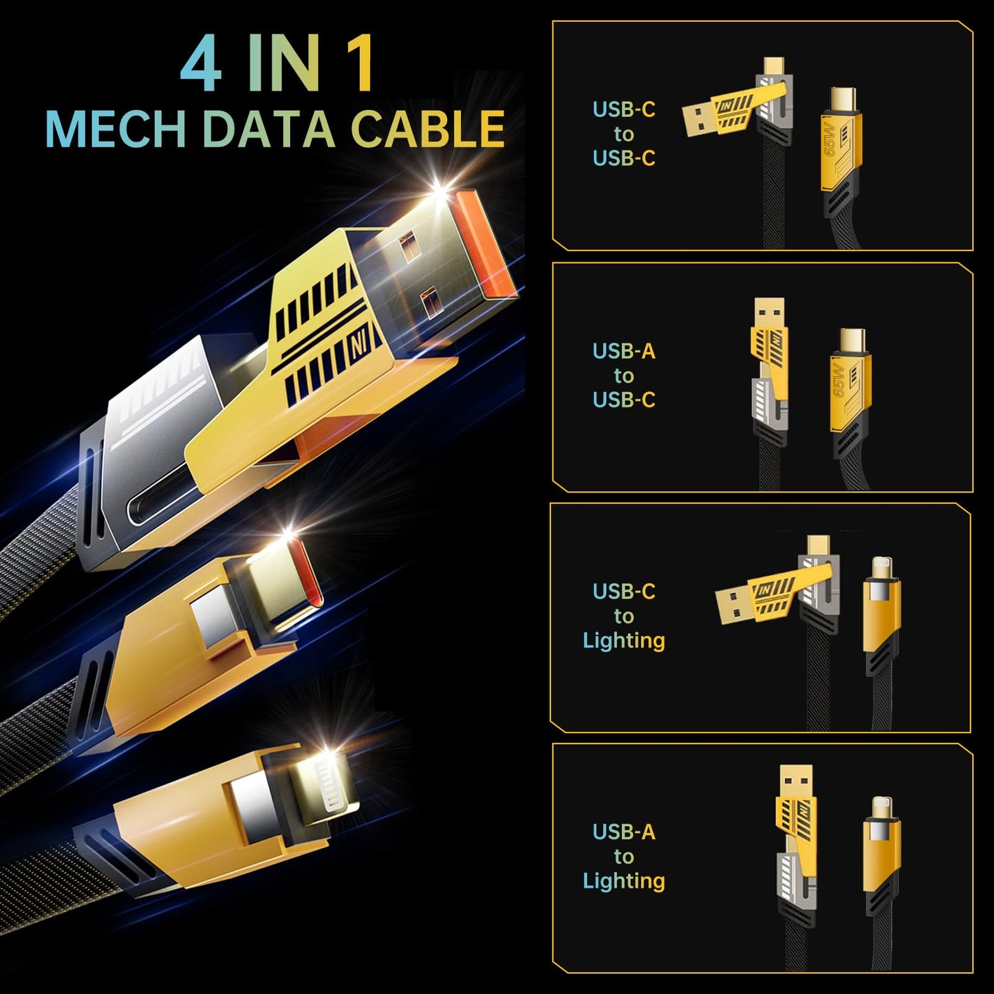 4 In 1 Multi USB PD Charging Cable (Type-C To C, C To Lightning, USB To C, USB To Lightning)